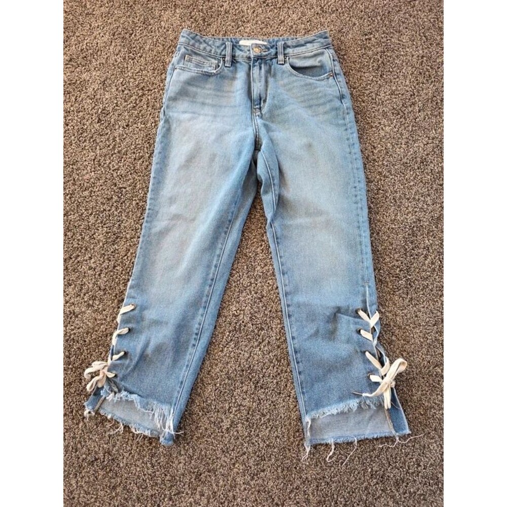 Hidden Jeans Tracey Lace Up High Rise Straight Leg Jeans Size 27 EUC 100% Cotton